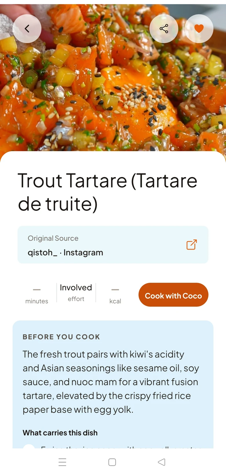 A Cook Along recipe with clear ingredients and a start cooking button